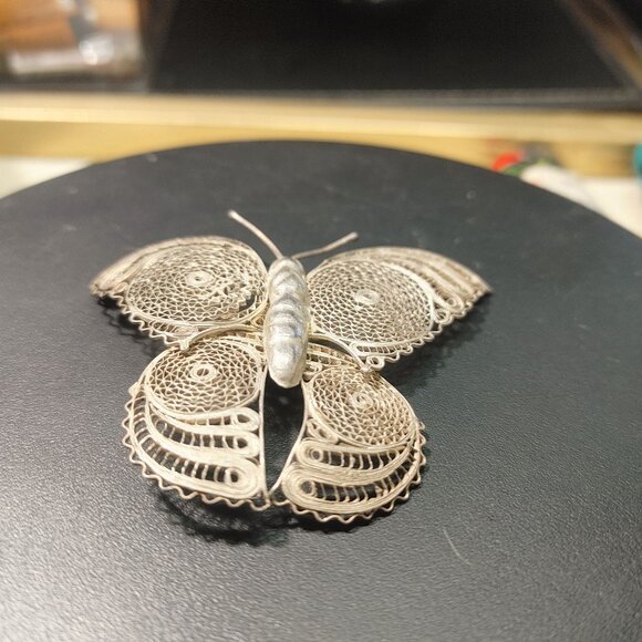 Mexican 925 Silver Fine Filigree Butterfly Vintage Brooch Pin - Picture 3 of 14